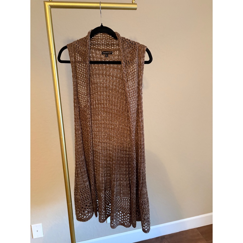 Chaudry KC Y2K Metallic Bronze Crochet Maxi Cardigan L Indie Sleeze Festival